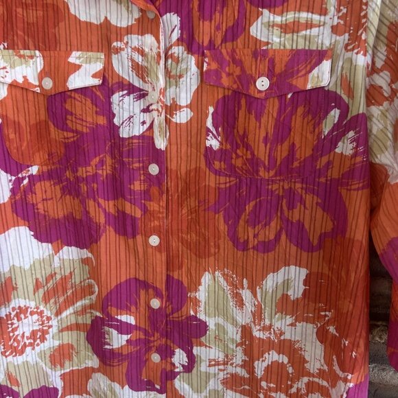 Alfred Dunner Colorful Tropical Beachy Floral Button Front Shirt Size 14 - Picture 4 of 8